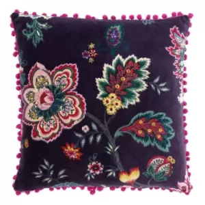 Paoletti Palampur Floral Velvet Cushion Damson (Purple)