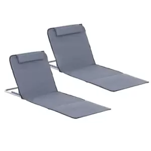 Outsunny 2pc Beach Mat/Reclining Chair Set w/ Pillow - Grey