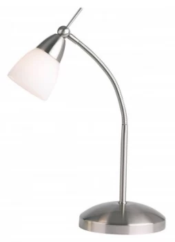 Table Lamp Satin Chrome, White Glass, G9