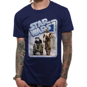 Star Wars - Droids Retro Badge Mens Small T-Shirt - Blue