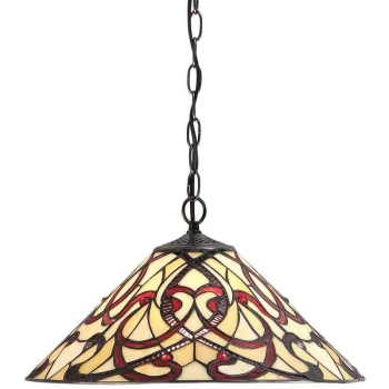 Interiors 1900 Lighting - Interiors Ruban - 1 Light Medium Ceiling Pendant Dark Bronze, Tiffany glass, E27