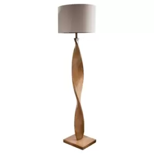 Floor Lamp Light Oak Effect Resin & Natural Linen 10W LED E27 Base & shade