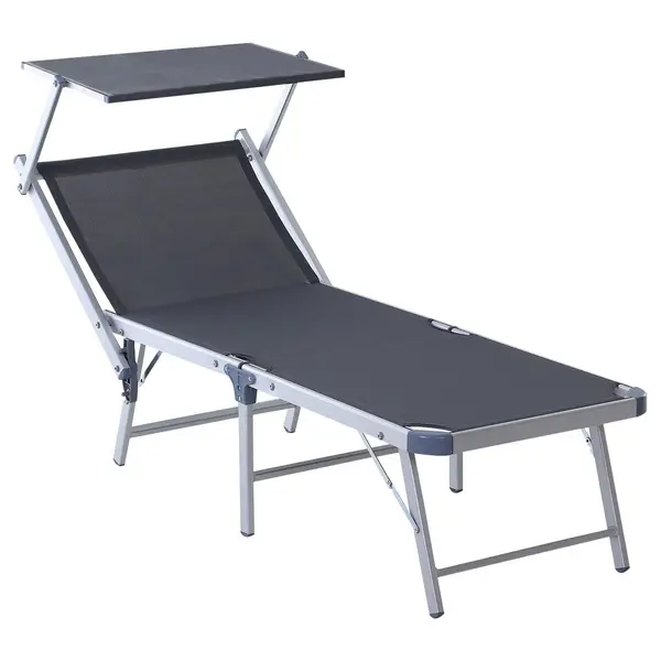 Outsunny Outdoor Lounger Fold 180Degree Reclining Chair with Adjustable Canopy Grey