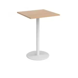 Monza square poseur table with flat round white base 800mm - beech