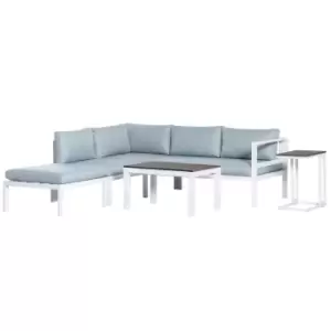 Outsunny 5 Piece L-shaped Garden Furniture Set, Aluminium Conversation Set, Corner Sofa Set with Coffee Table End Table Cushions, White Frame