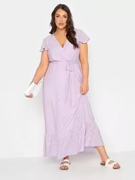 Yours Frill S/s Maxi Broidery Dress Lil, Purple, Size 26-28, Women