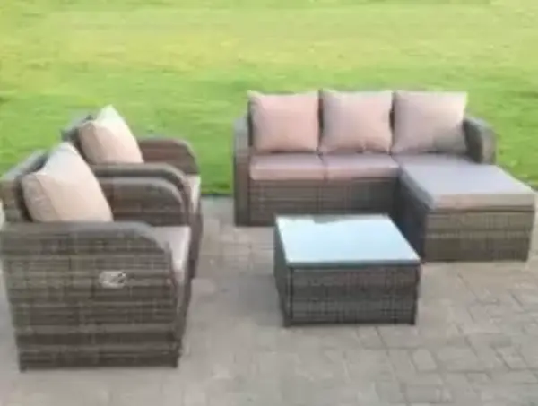 Fimous 5 Seater Outdoor Dark Grey Wicker PE Rattan Garden Furniture with Lounge Sofa, Reclining Chair, and Big Footstool