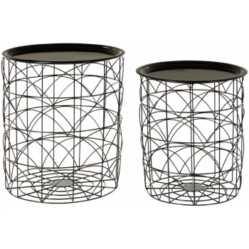 Premier Housewares - Coffee Table Small Metal Bedside Table Black Top Metal Table Mini Table Small Wire Frame Basket Tables Set of 2 w42xd42xh41.4