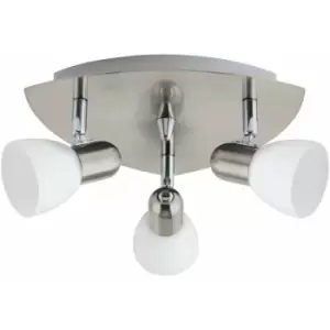 Loops - Flush 3 Spot Ceiling Light Satin Nickel Shade White Satin Glass Bulb E14 3x40W