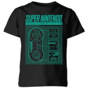 Nintendo SNES Blueprint Kid's T-Shirt - Black - 9-10 Years