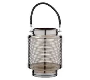 INTERIORS by Premier Large Nickel Stripe Lantern - Stainless Steel & Black, Stainless Steel