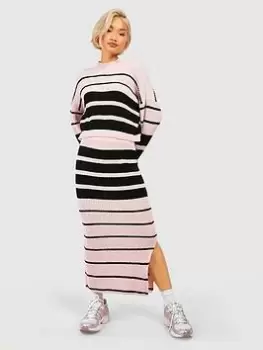 Boohoo Stripe Jumper And Skirt Knitted Co-Ord - Pink