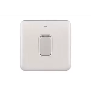 Schneider Electric Lisse Screwless Deco - Single Light Switch, Double Pole, with Neon Indicator, 50A, GGBL4011WSS, Stainless Steel with White Insert
