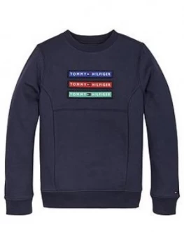 Tommy Hilfiger Boys Multi Badge Velcro Sweatshirt - Navy, Size 16 Years