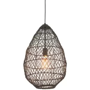 Merano Ancona Single Pendant Ceiling Lamp, Black Rattan, Matt Black