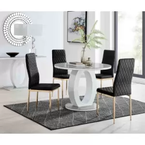 Furniture Box Giovani Round Grey 100Cm Table and 4 Black Velvet Milan Gold Leg Chairs