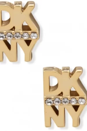 DKNY Jewellery Gold Coloured Pave Logo Button Earrings 60559678