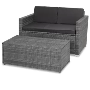 Polyrattan Bench Grey with Ottoman