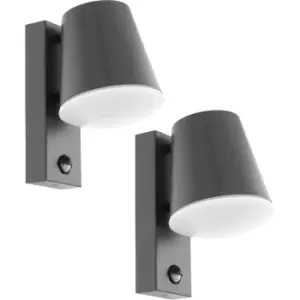 2 PACK IP44 Outdoor Wall Light & PIR Sensor Anthracite Steel 1x 10W E27