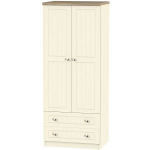 Robert Dyas Wilcox Ready Assembled 2-Door Wardrobe with Drawers - Cream Ash