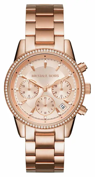 Michael Kors MK6357 Womens Ritz Rose-Gold Toned Crystal Set Watch