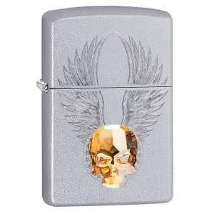 Zippo Satin Chrome 205 Gold Skull Design Windproof Lighter