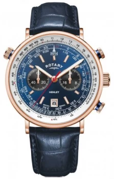 Rotary Mens Henley Rose Gold PVD Case Blue Leather Watch