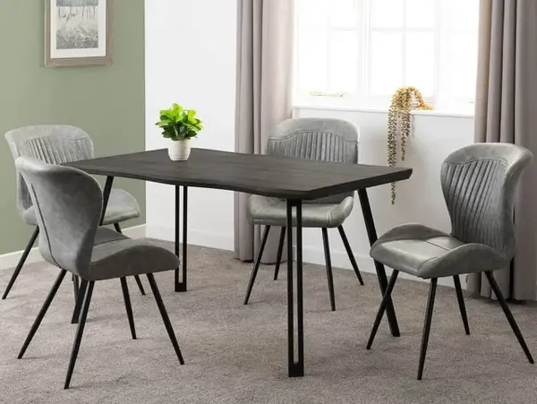 Seconique Quebec Wave Black Wood Grain Dining Table and 4 Grey Chair Set