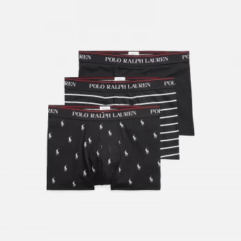 Polo Ralph Lauren Mens Classic 3 Pack Trunks - Black Stripe/Black AOPP - S