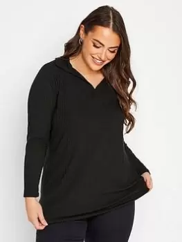 Yours Long Sleeve Rib Polo Top Black, Size 30-32, Women