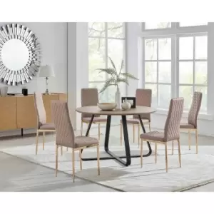 Furniture Box Santorini Brown Round Dining Table and 6 Cappuccino Gold Leg Milan Chairs