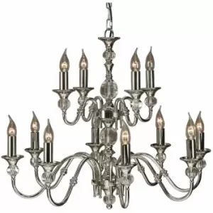 Loops - Diana Ceiling Pendant Chandelier Bright Nickel & K9 Crystal Curved 12 Lamp Light