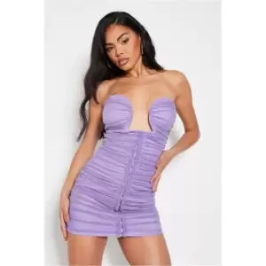 I Saw It First Lilac Premium Mesh Eyelet Detail Ruched Bodycon Dress - Purple