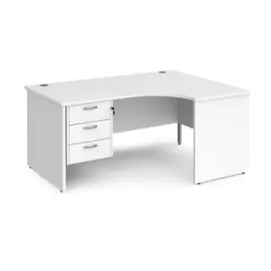 Office Desk Right Hand Corner Desk 1600mm With Pedestal White Top And Panel End Leg 1200mm Depth Maestro 25 MP16ERP3WH