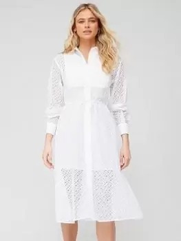 Tommy Hilfiger Lace Midi Shirt Dress - White, Size 36, Women