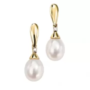 Elements Yellow Gold Drop Pearl Diamond Earrings GE780WZ475