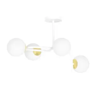 Ragnar White/Gold V1 Globe Ceiling Light with White Glass Shades, 4x E14