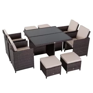 Outsunny 9 PCS Rattan Dining Set-Brown