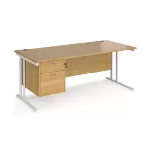 Office Desk Rectangular Desk 1800mm With Pedestal Oak Top With White Frame 800mm Depth Maestro 25 MC18P2WHO