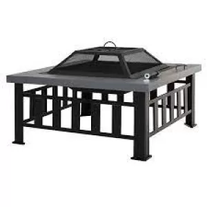 Outsunny Fire Pit with Rain Cover Black