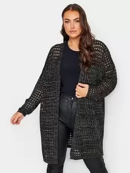 Yours Yours Lurex Crochet Cardigan Black/silve, Black, Size 14-16, Women