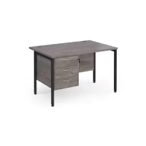 Maestro 25 straight desk 1200mm x 800mm with 3 drawer pedestal - Black H-frame leg and grey oak top