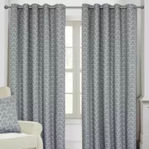 Homecapes Grey Geometric Jacquard Blackout Eyelet Curtain Pair, 66 x 72'