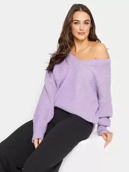 Long Tall Sally Lilac V Neck Jumper, Purple, Size 10-12, Women