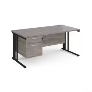 Maestro 25 straight desk 1600mm x 800mm with 2 drawer pedestal - Black cable managed leg frame and grey oak top