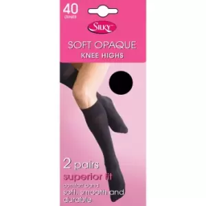 Silky Womens/Ladies Opaque 40 Denier Knee Highs (2 Pairs) (One Size (UK Shoe 3-8)) (Black)