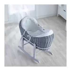 White Waffle Grey Pod Moses Basket with Rocking Stand Deluxe White, Fleece Lined Coverlet & Full Body Surround - White