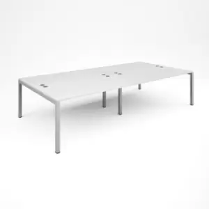 Bench Desk 4 Person Rectangular Desks 3200mm White Tops With Silver Frames 1600mm Depth Connex