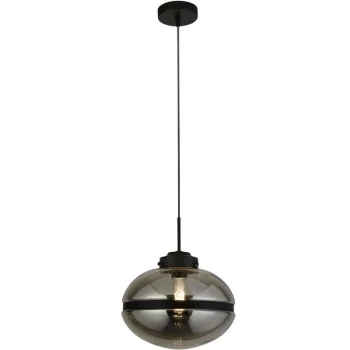 Searchlight Lighting - Searchlight Meringue 1 Light Smoked Pendant, Black Band Detail