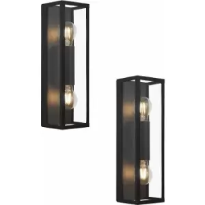 Loops - 2 pack Wall Light Colour Black Shade Clear Glass Metal Box Frame Bulb E27 2x60W